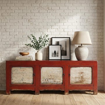 Unique one of a kind - sideboard - 3 door - 235cm - extra large - vintage red - lacquered pine wood