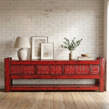 Unique one of a kind - sideboard - 4 door - 254cm - extra large - asian style - vintage red - lacquered pine wood