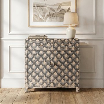 Unique one of a kind - distressed sideboard - 2 door 2 drawer - 98cm - patterned - small - grey - elm wood