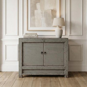 Unique one of a kind - distressed sideboard - 2 door - 96cm - small - grey - lacquered pine wood