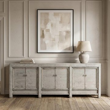 Unique one of a kind - distressed sideboard - 6 door - 233cm - extra large - grey - lacquered pine wood