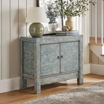 Unique one of a kind - distressed sideboard - 2 door - 88cm - compact - green - wooden