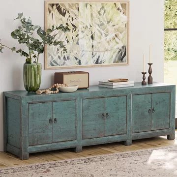 Unique one of a kind - distressed sideboard - 6 door - 224cm - extra large - green - wooden