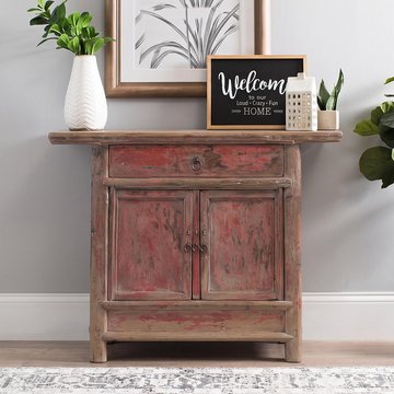 Unique one of a kind - distressed sideboard - 2 door 1 drawer - 107cm - small - red - elm wood