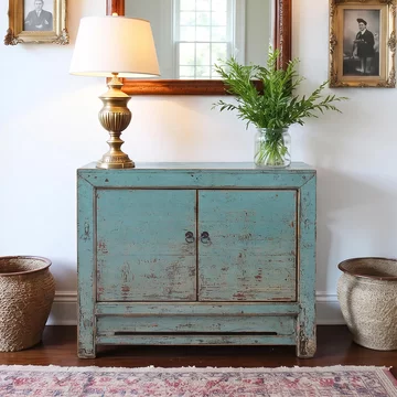Unique one of a kind - distressed sideboard - 2 door - 95cm - small - turquoise blue - wooden