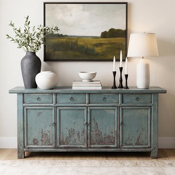 Unique one of a kind - distressed sideboard - 4 door 4 drawer - 175cm - large - sage green - elm wood