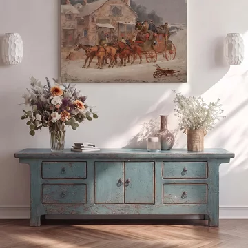 Unique one of a kind - distressed sideboard - 2 door 4 drawer - 173cm - large - green - wooden