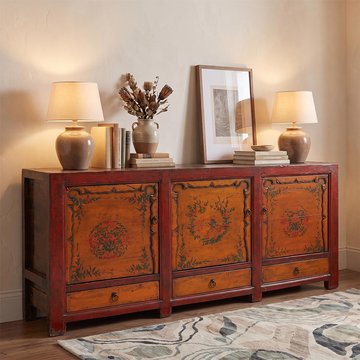 Unique one of a kind - hand painted sideboard - 3 door 3 drawer - 193cm - extra large - rich red - elm wood