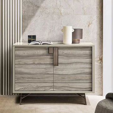 Jupiter sideboard - 2 door - small - eco stone and high gloss pearl line