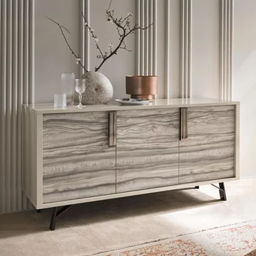 Jupiter sideboard - 3 door - medium - eco stone and high gloss pearl line