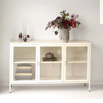 Brisbane sideboard - 3 door - medium - off white - glass and metal