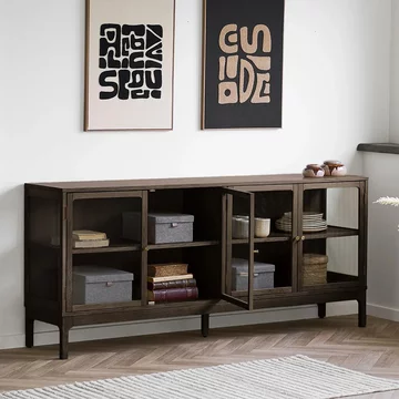 Zamora sideboard - 4 door - large - dark brown - glass and oak