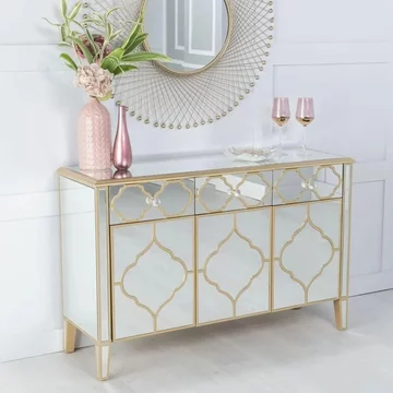 Casablanca large sideboard - 125cm - 3 door - mirrored - gold trim