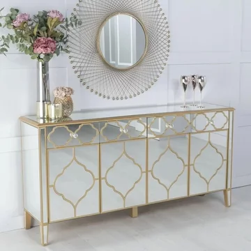 Casablanca large sideboard - 170cm - 4 door - mirrored - gold trim