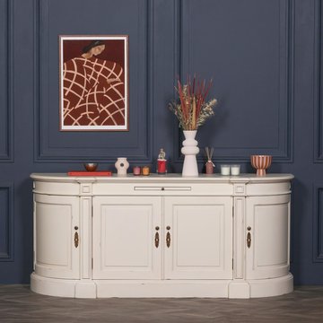 French style sideboard - ivory mahogany - curved - 4 door - extra large