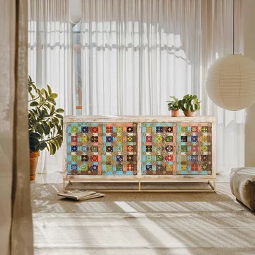 Koritza sideboard - distressed white mango wood - 4 door - extra large - 180cm
