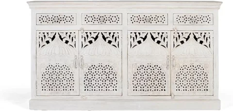 Lomax sideboard - white carved mango wood - 4 door - extra large - 180cm