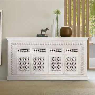 Lomax sideboard - white carved mango wood - 4 door - extra large - 190cm