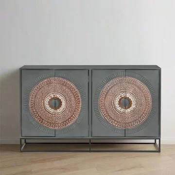 Lytton sideboard - grey carved mango wood - 4 door - medium - 150cm