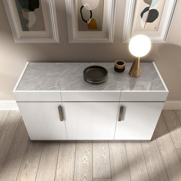 Modern mara medium buffet sideboard - 140cm - 3 doors with metal handle - white