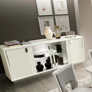 Roma italian buffet sideboard - slim - glass door - white