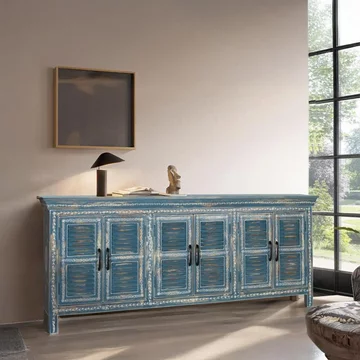 Naples sideboard - blue mango wood - 6 door - extra large - 184cm