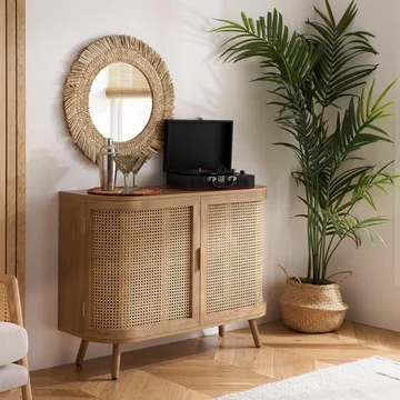 Noah small sideboard - 100cm - 2 door - oak and rattan
