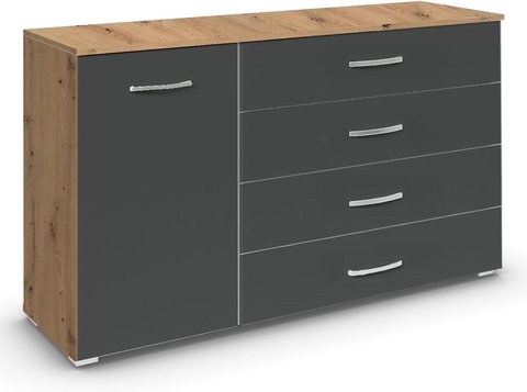 Aditio medium sideboard - 120cm - 1 door - 4 drawer - artisan oak & metallic dark grey
