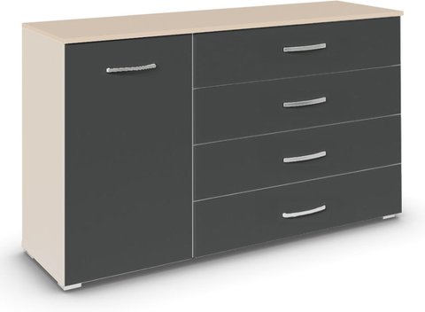 Aditio medium sideboard - 120cm - 1 door - 4 drawer - champagne & metallic dark grey