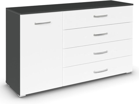 Aditio medium sideboard - 120cm - 1 door - 4 drawer - metallic dark grey & alpine white