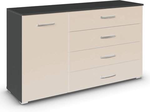 Aditio medium sideboard - 120cm - 1 door - 4 drawer - metallic dark grey & champagne