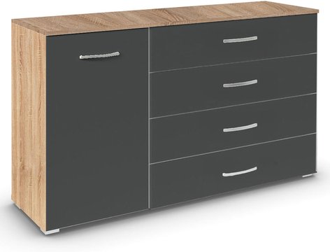Aditio medium sideboard - 120cm - 1 door - 4 drawer - sonoma oak & metallic dark grey
