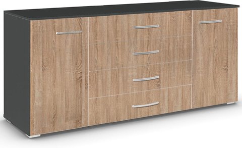 Aditio large sideboard - 160cm - 2 door - metallic dark grey & sonoma oak
