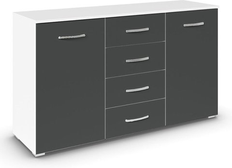 Aditio medium sideboard - 120cm - 2 door - 4 drawer - alpine white & metallic dark grey