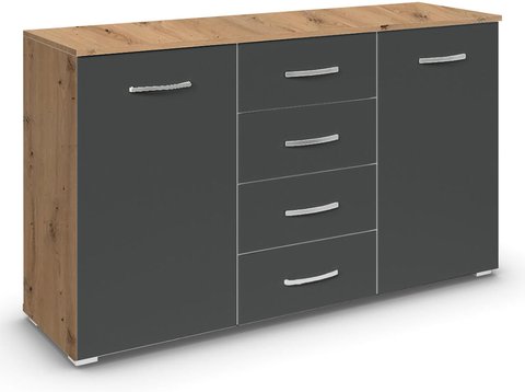Aditio medium sideboard - 120cm - 2 door - 4 drawer - artisan oak & metallic dark grey