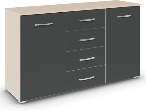 Aditio medium sideboard - 120cm - 2 door - 4 drawer - champagne & metallic dark grey
