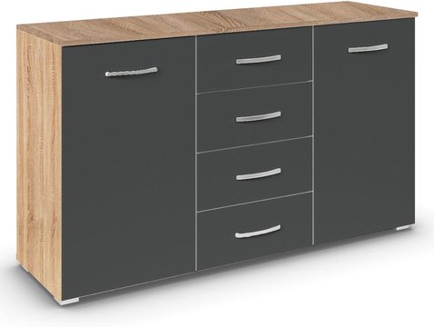 Aditio medium sideboard - 120cm - 2 door - 4 drawer - sonoma oak & metallic dark grey