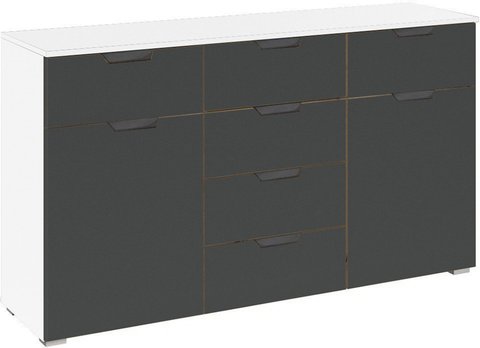 Aditio medium sideboard - 120cm - 2 door - 6 drawer - alpine white & metallic dark grey