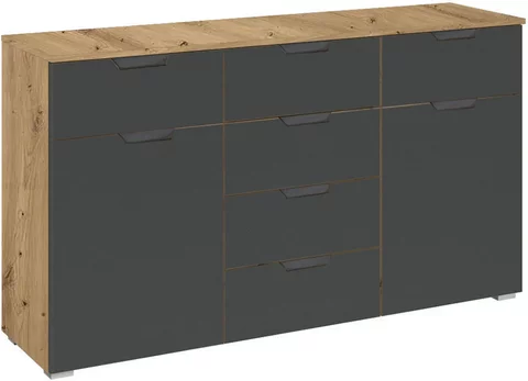 Aditio medium sideboard - 120cm - 2 door - 6 drawer - artisan oak & metallic dark grey
