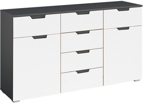 Aditio medium sideboard - 120cm - 2 door - 6 drawer - metallic dark grey & alpine white