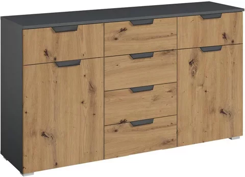 Aditio medium sideboard - 120cm - 2 door - 6 drawer - metallic dark grey & artisan oak