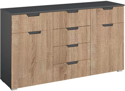 Aditio medium sideboard - 120cm - 2 door - 6 drawer - metallic dark grey & sonoma oak