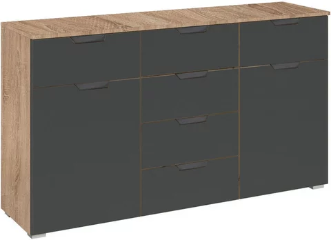 Aditio medium sideboard - 120cm - 2 door - 6 drawer - sonoma oak & metallic dark grey