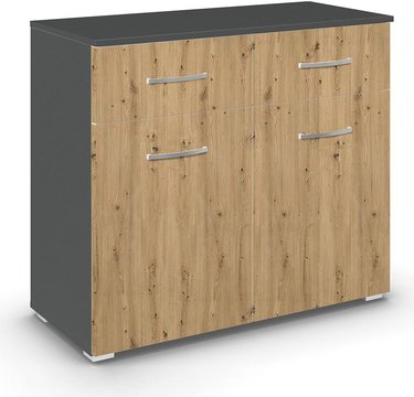 Aditio small sideboard - 80cm - 2 door - 2 drawer - metallic dark grey & artisan oak