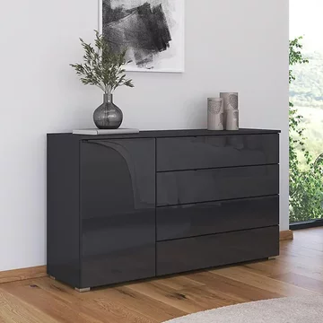 Monostar wide sideboard - 120cm - 1 door - metallic dark grey with basalt glass
