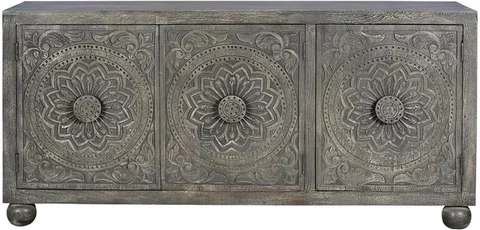 Spanish sideboard - grey carved mango wood - 3 door - large - 172cm
