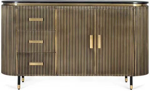 Stephen sideboard - ribbed brass - curved - 2 door - medium - black marble top