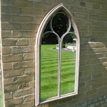 Garden mirror - arch - white metal - garden