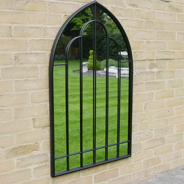Garden mirror - black metal - arch - garden
