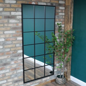 Wall mirror - industrial - black metal - large